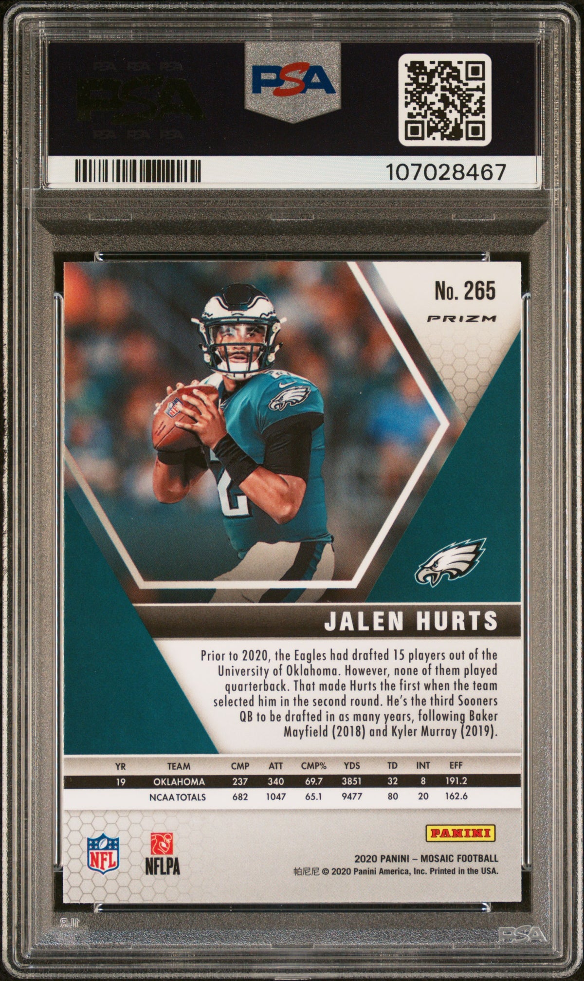 Jalen Hurts 2020 Panini Green Mosaic Football Rookie Card #265 Graded PSA 10-Powers Sports Memorabilia