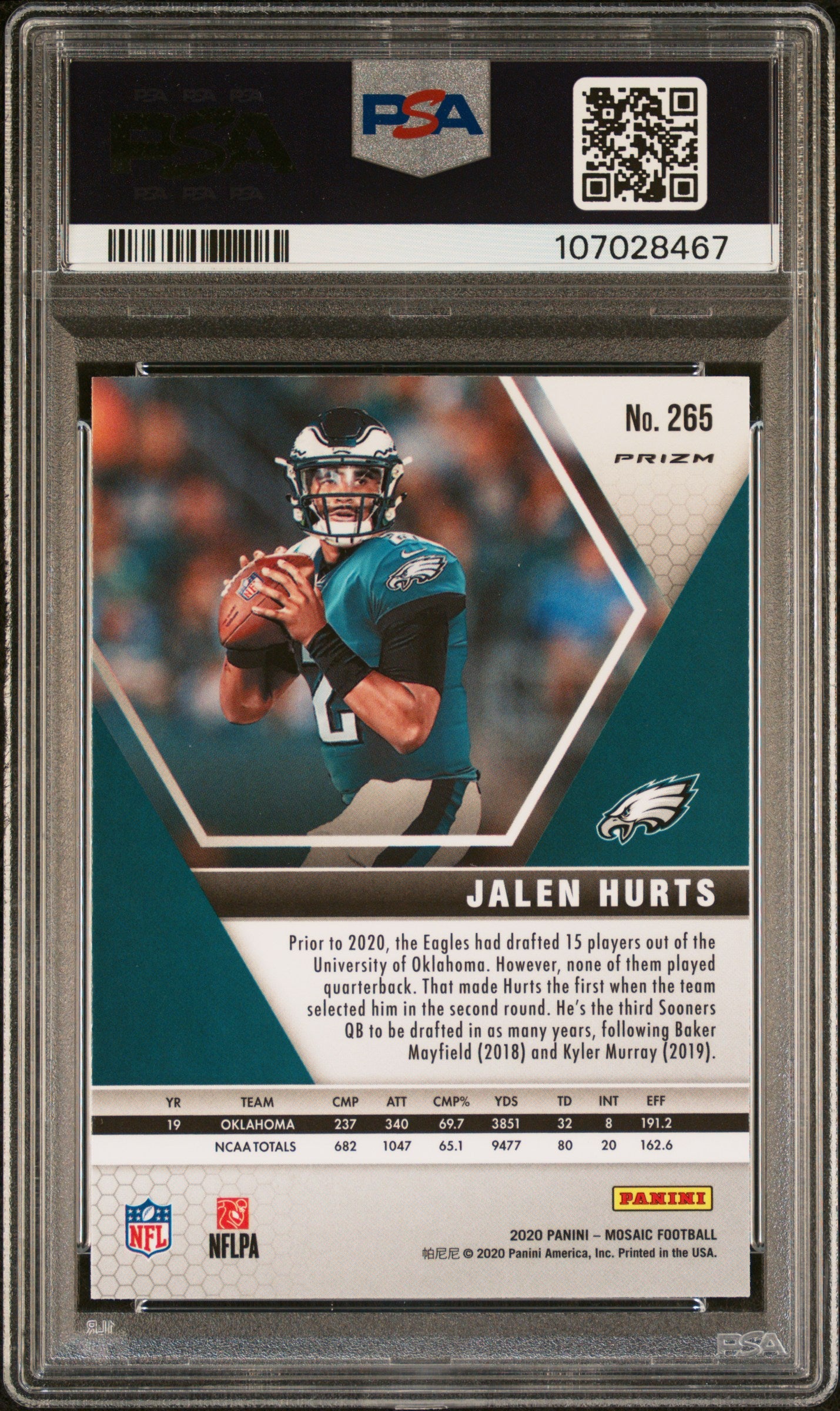 Jalen Hurts 2020 Panini Green Mosaic Football Rookie Card #265 Graded PSA 10-Powers Sports Memorabilia