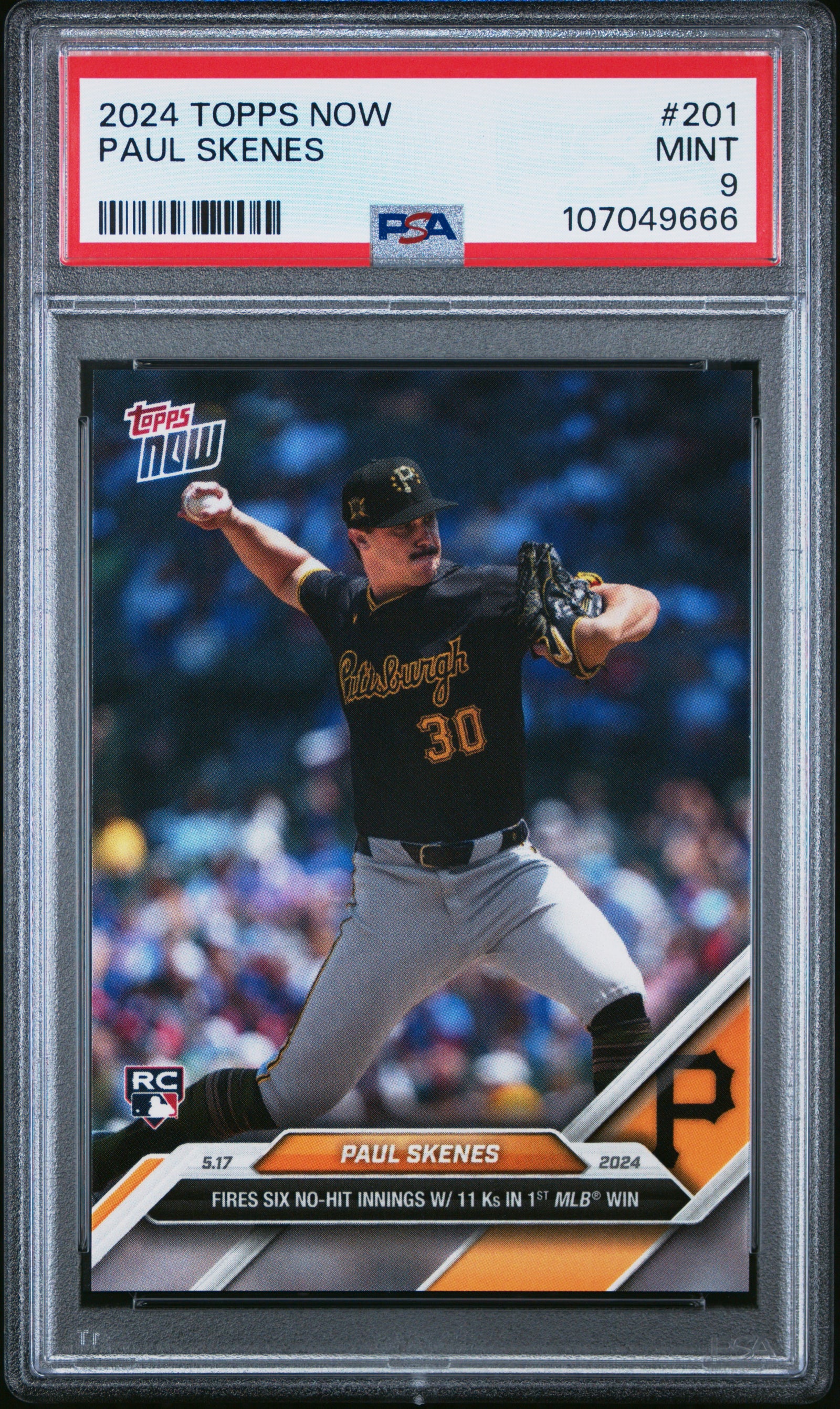 Paul Skenes 2024 Topps Now 1st Win Baseball Rookie Card #201 Graded PSA 9 107049666-Powers Sports Memorabilia
