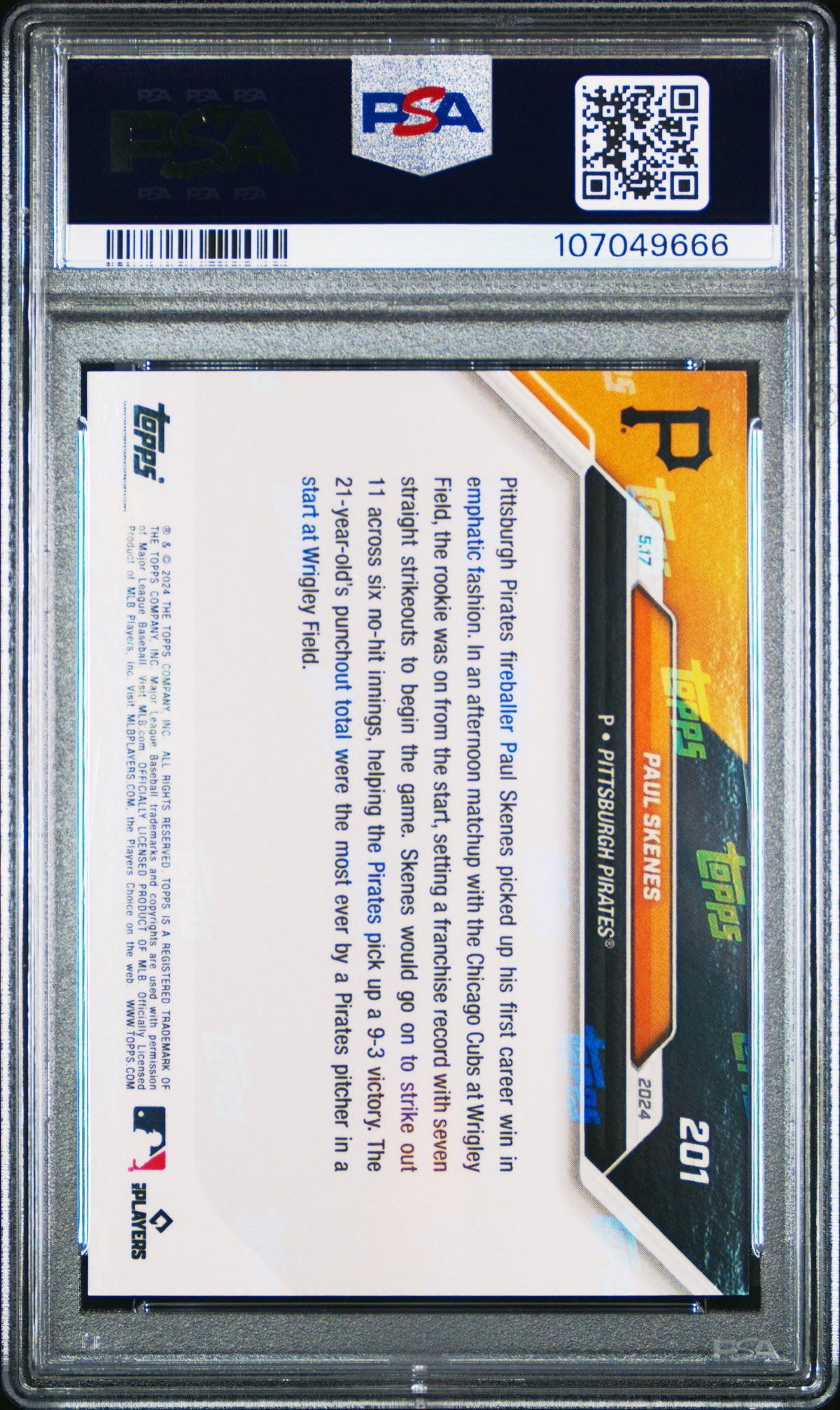 Paul Skenes 2024 Topps Now 1st Win Baseball Rookie Card #201 Graded PSA 9 107049666-Powers Sports Memorabilia