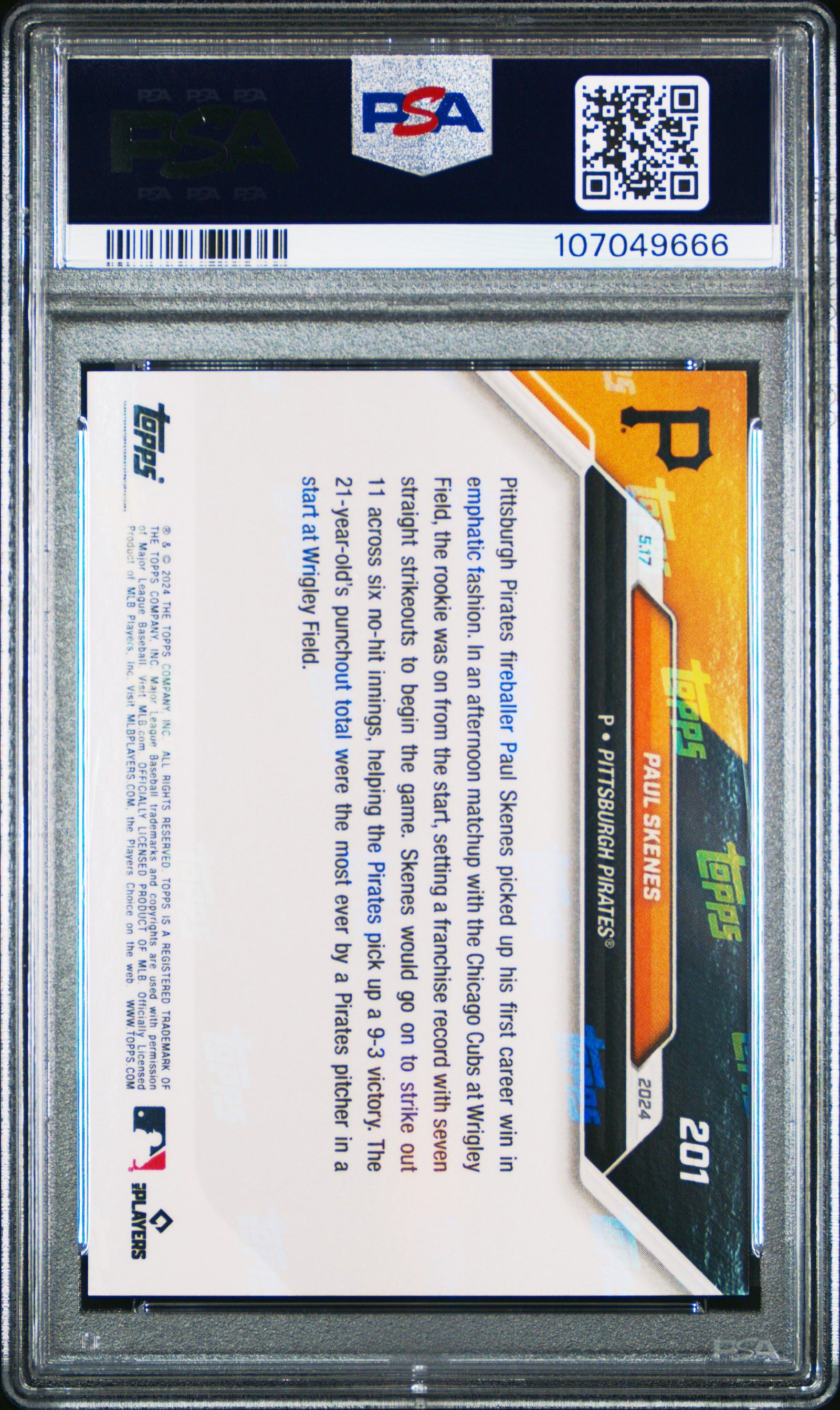 Paul Skenes 2024 Topps Now 1st Win Baseball Rookie Card #201 Graded PSA 9 107049666-Powers Sports Memorabilia