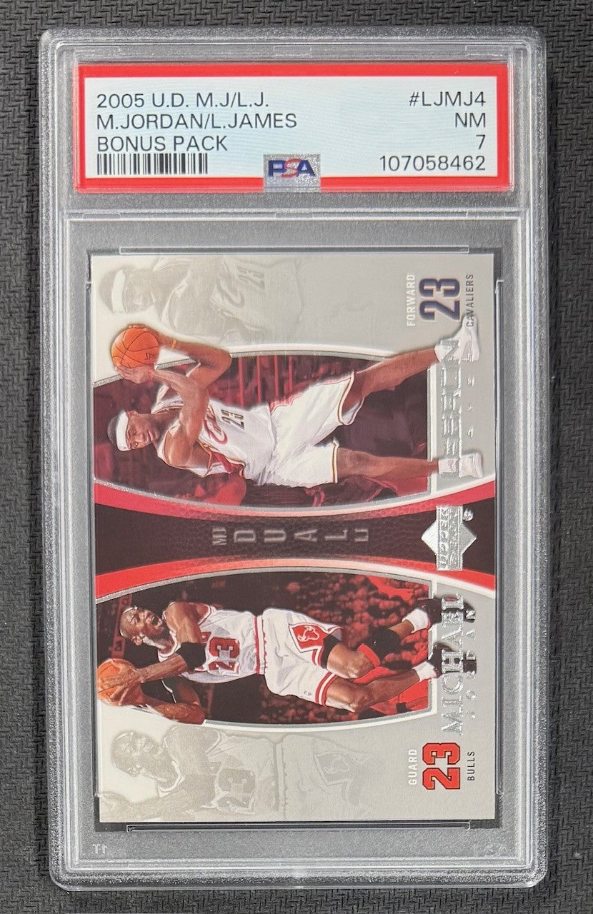 Michael Jordan LeBron 2005 Upper Deck Bonus Pack Basketball Card #LJMJ4 Graded PSA 7-Powers Sports Memorabilia