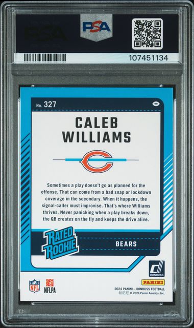 Caleb Williams 2024 Panini Donruss Rookie Card #327 PSA 9