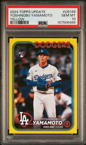Yoshinobu Yamamoto 2024 Topps Update Yellow Baseball Rookie Card #US149 Graded PSA 10 Cert #107506489-Powers Sports Memorabilia