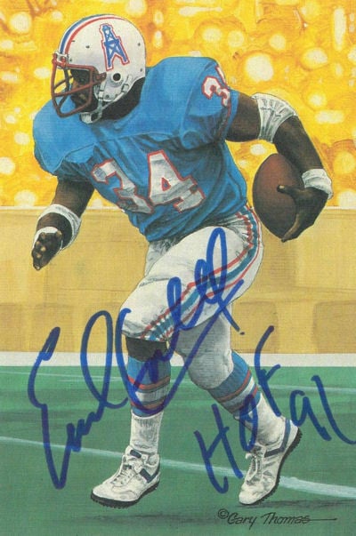 Earl Campbell Signed Houston Oilers Goal Line Art in Blue w/HOF 91-Powers Sports Memorabilia
