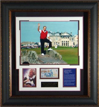 Jack Nicklaus 2005 Farwell St. Andrews 16 x 20 Photograph Premium Leather Framing with British 5 Pound Note-Powers Sports Memorabilia