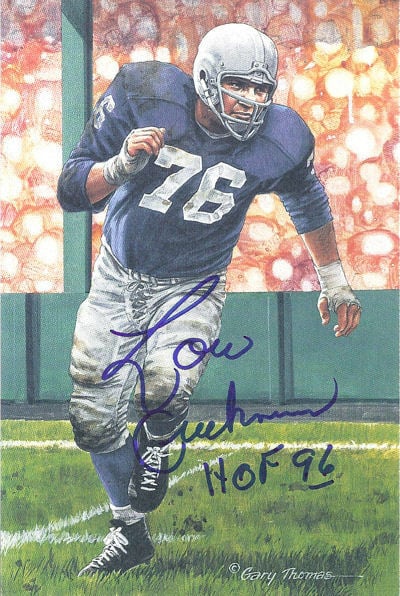 Lou Creekmur Signed Detroit Lions Goal Line Art Card in Blue w/HOF 96-Powers Sports Memorabilia