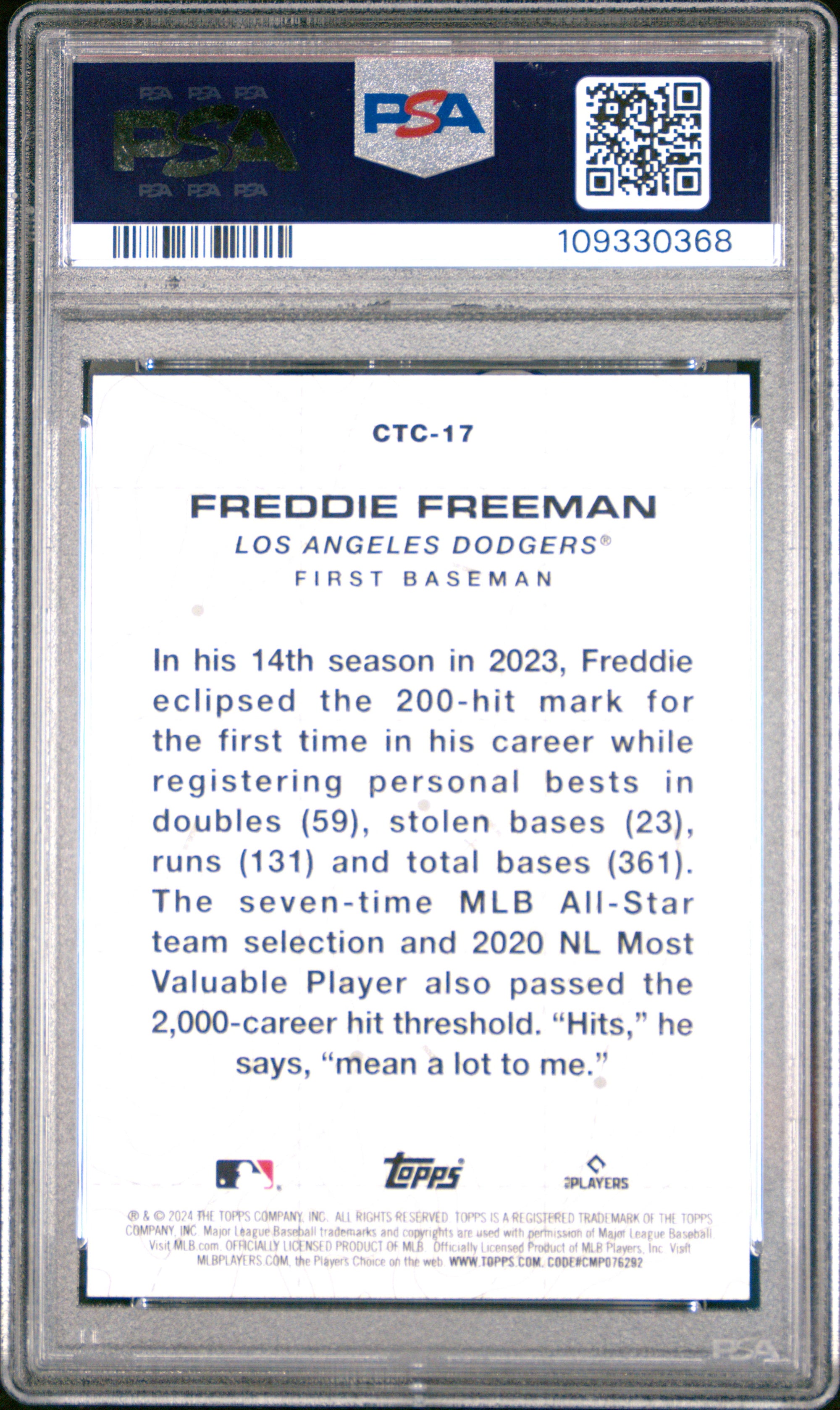 Freddie Freeman 2024 Topps City to City Blue Baseball Card #CTC17 Graded PSA 10-Powers Sports Memorabilia