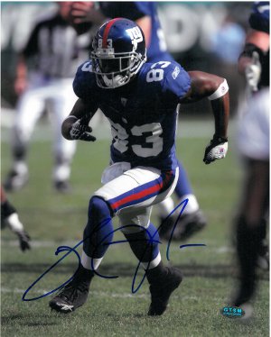 Sinorice Moss Autographed New York Giants 8x10 Action Photo- Moss Hologram-Powers Sports Memorabilia