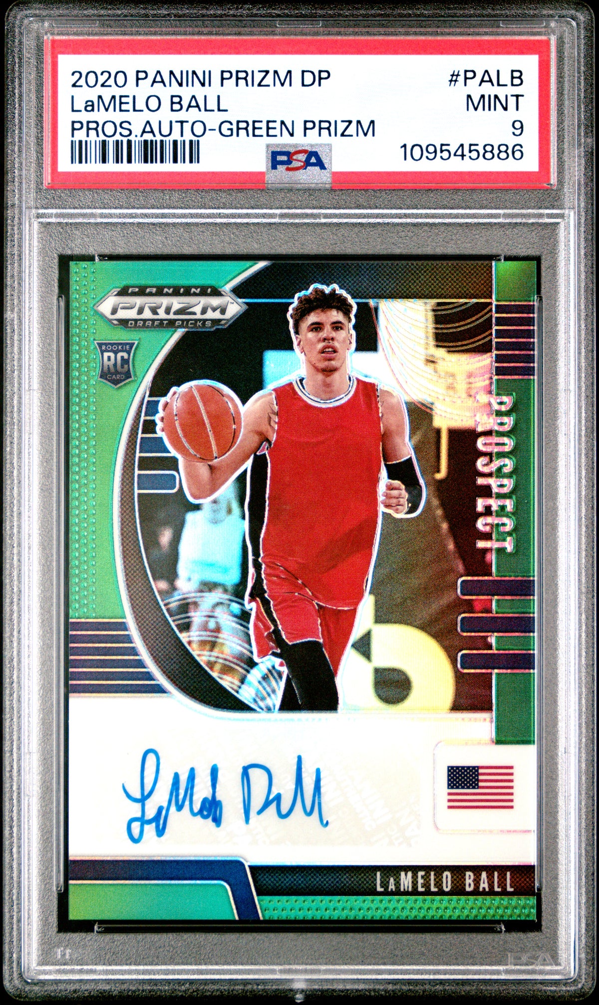 LaMelo Ball 2020 Panini Prizm Draft Picks Pros Auto Green Prizm Signed Basketball Rookie Card #PALB Graded PSA 9 Cert #109545886-Powers Sports Memorabilia