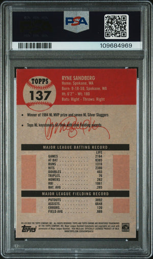 Ryne Sandberg 2022 Topps Chrome Blue Prism Refractor Signed Baseball Card #137 Auto PSA-Powers Sports Memorabilia