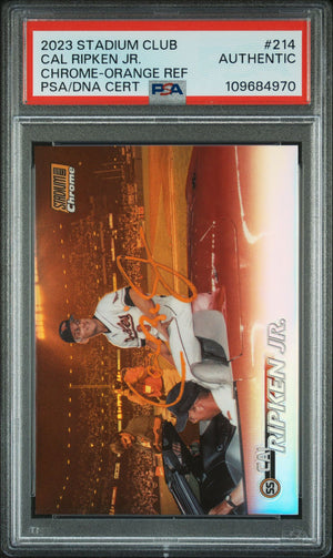 Cal Ripken Jr 2023 Topps Stadium Club Orange Refractor Signed Baseball Card #214 Auto PSA 70/99-Powers Sports Memorabilia