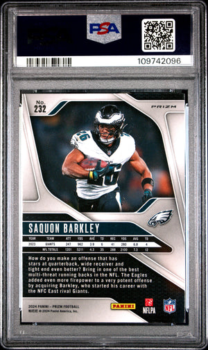 Saquon Barkley 2024 Panini Prizm Green Football Card #232 Graded PSA 10 Cert # 109742096-Powers Sports Memorabilia