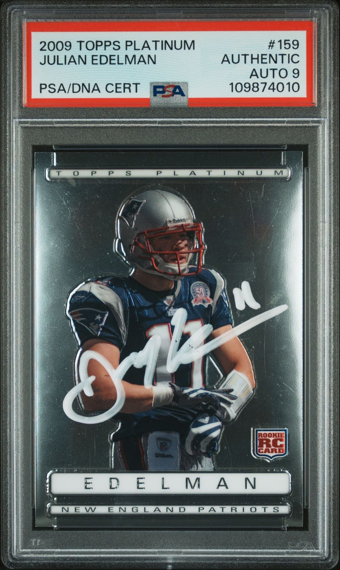 Julian Edelman 2009 Topps Platinum Rookie Card #159 Auto Graded PSA 9 109874010-Powers Sports Memorabilia