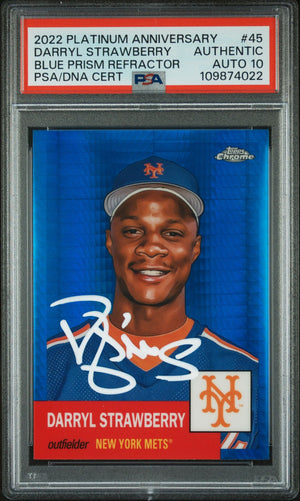 Darryl Strawberry 2022 Topps Chrome Blue Prism Refractor Card #45 Auto PSA 10 22-Powers Sports Memorabilia