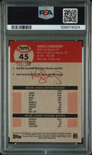 Darryl Strawberry 2022 Topps Chrome Blue Refractor Card #45 Auto PSA 10 25/199-Powers Sports Memorabilia