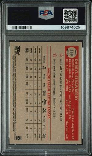 Darryl Strawberry 2021 Topps Chrome Blue Prism Refractor Card #538 Auto PSA 10-Powers Sports Memorabilia