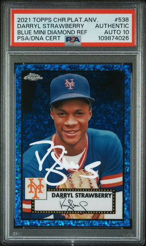 Darryl Strawberry 2021 Topps Chrome Blue Refractor Card #538 Auto PSA 10 38/199-Powers Sports Memorabilia