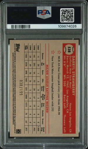 Darryl Strawberry 2021 Topps Chrome Blue Refractor Card #538 Auto PSA 10 38/199-Powers Sports Memorabilia