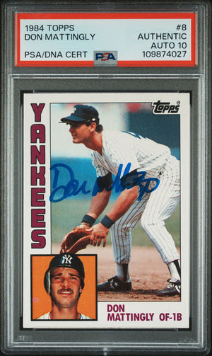 Don Mattingly 1984 Topps Signed Baseball Rookie Card #8 Auto Graded PSA 10 74027-Powers Sports Memorabilia