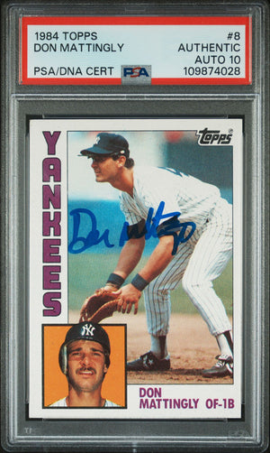 Don Mattingly 1984 Topps Signed Baseball Rookie Card #8 Auto Graded PSA 10 74028-Powers Sports Memorabilia