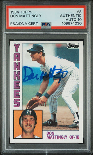 Don Mattingly 1984 Topps Signed Baseball Rookie Card #8 Auto Graded PSA 10 74030-Powers Sports Memorabilia