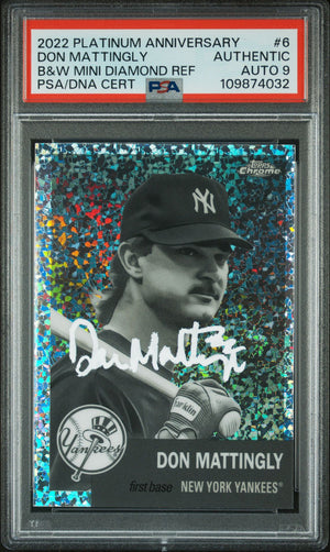 Don Mattingly 2022 Topps Chrome Black White Refractor Signed Card #6 Auto PSA 9-Powers Sports Memorabilia