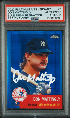 Don Mattingly 2022 Topps Chrome Blue Prism Refractor Card #6 Auto Graded PSA 10-Powers Sports Memorabilia