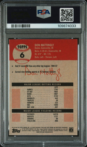 Don Mattingly 2022 Topps Chrome Blue Prism Refractor Card #6 Auto Graded PSA 10-Powers Sports Memorabilia