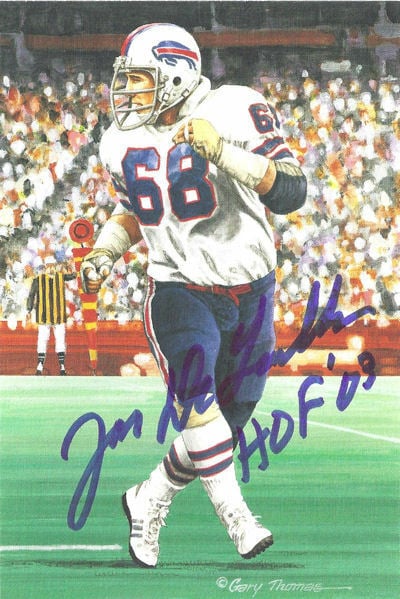 Joe DeLamielleure Signed Buffalo Bill Goal Line Art in blue w/HOF 03-Powers Sports Memorabilia