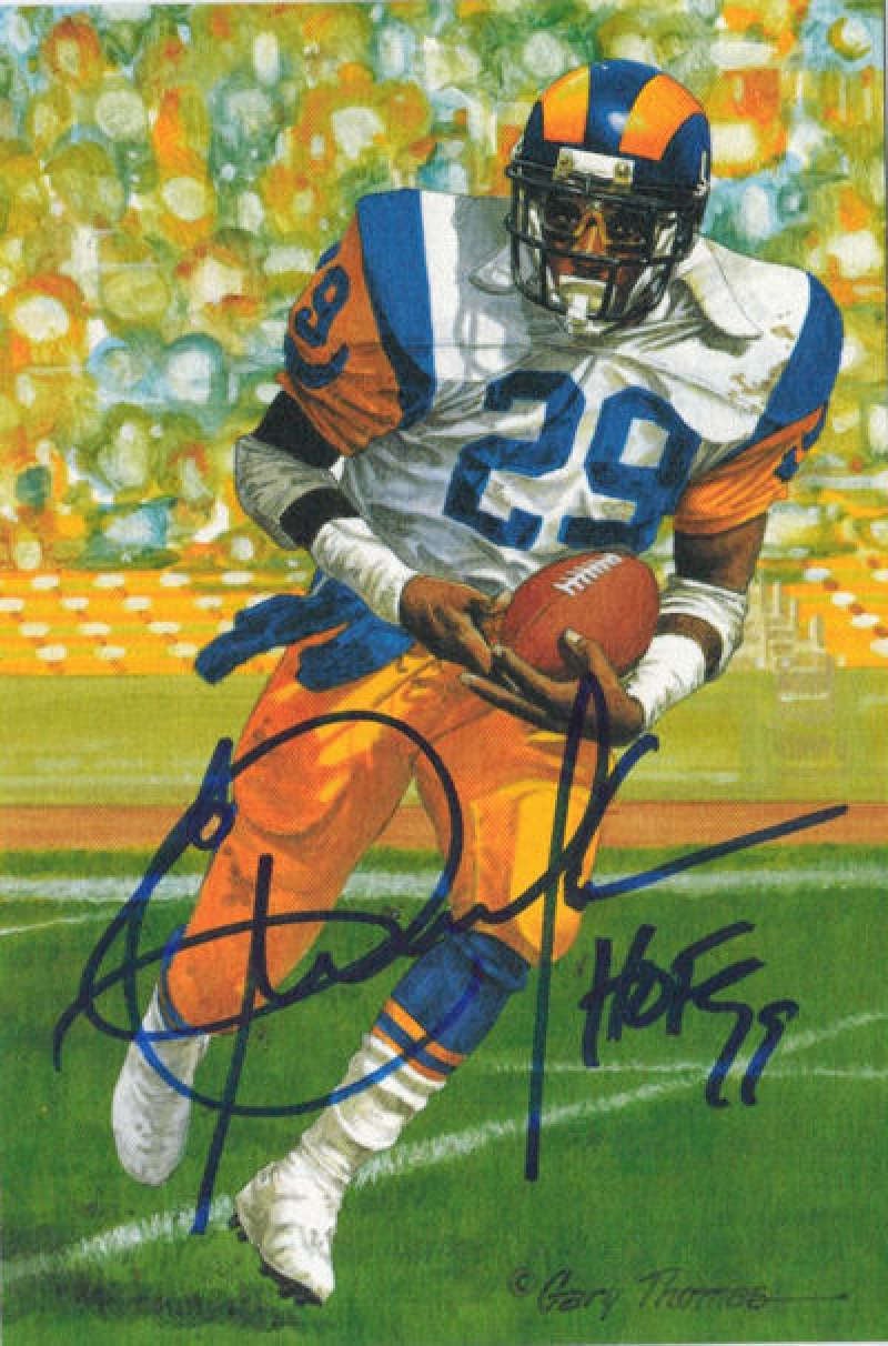 Eric Dickerson Los Angeles Rams Signed Goal Line Art Card in Blue with HOF 99-Powers Sports Memorabilia