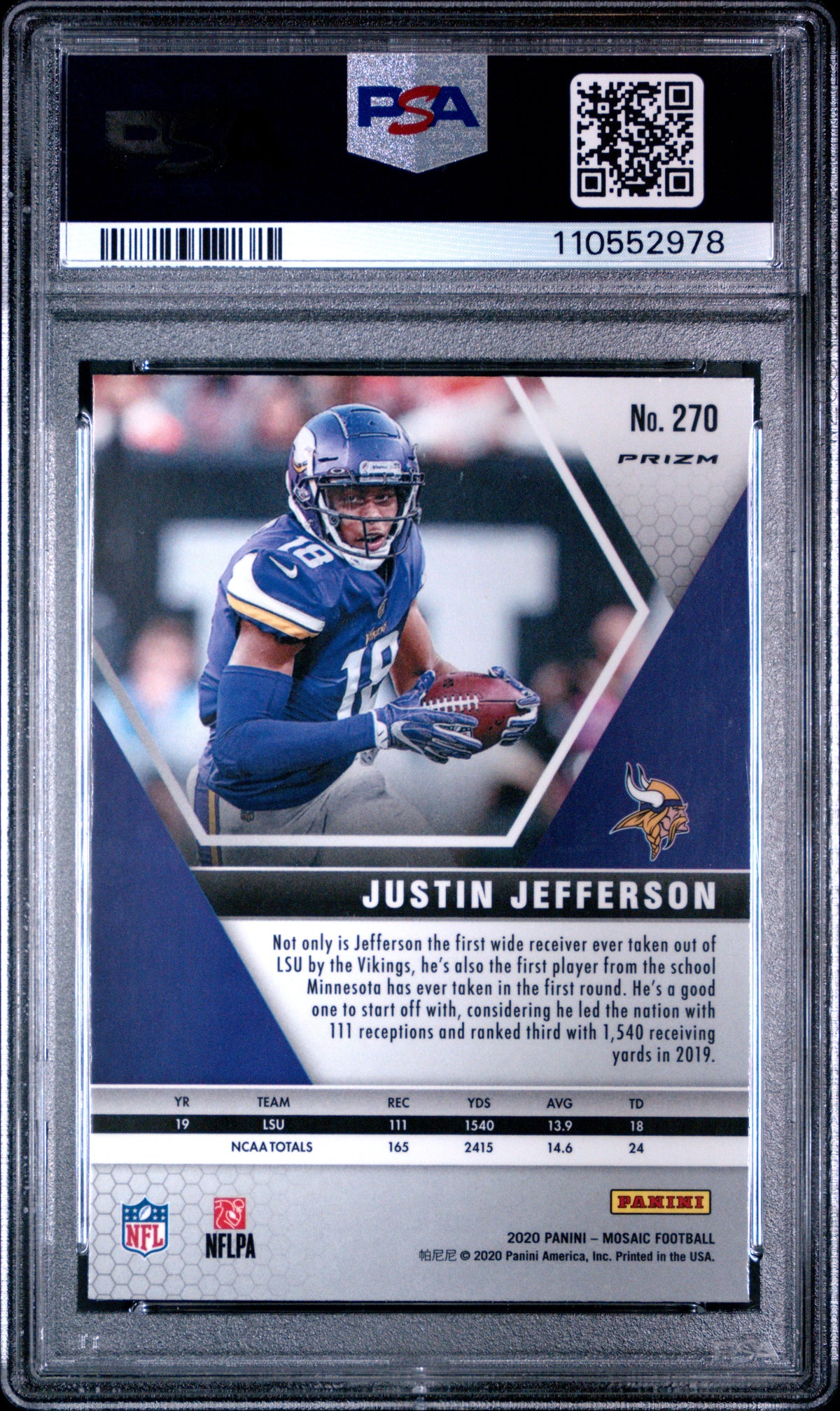 Justin Jefferson 2020 Panini Mosaic Silver Prizm Football Rookie Card #270 PSA 10 Cert #110552978-Powers Sports Memorabilia