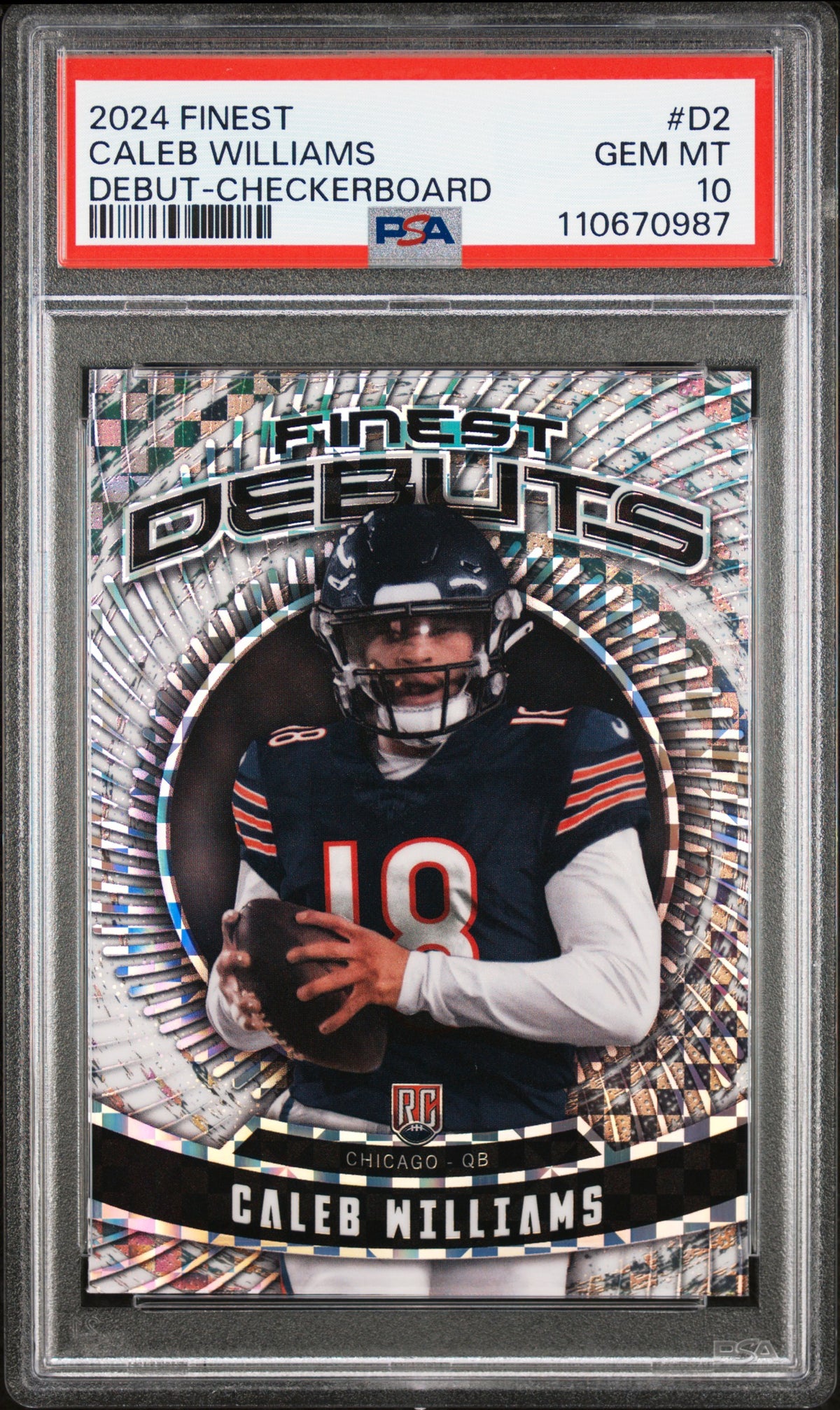 Caleb Williams 2024 Topps Finest Football Rookie Debut Checkerboard Card #D2 Graded PSA 10 Cert #110670987-Powers Sports Memorabilia