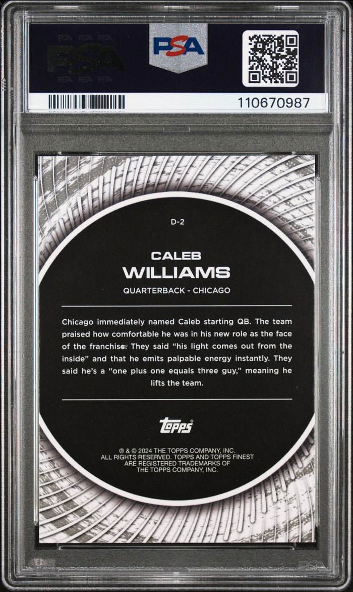 Caleb Williams 2024 Topps Finest Football Rookie Debut Checkerboard Card #D2 Graded PSA 10 Cert #110670987-Powers Sports Memorabilia