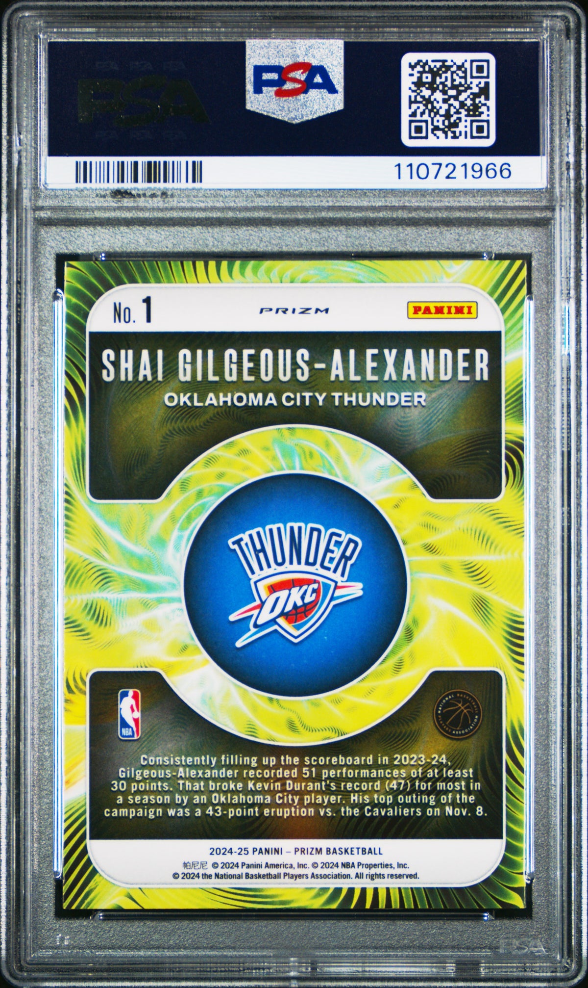 Shai Gilgeous-Alexander 2024 Panini Prizm Fractal Silver Basketball Card #1 Graded PSA 10 Cert #110721966-Powers Sports Memorabilia