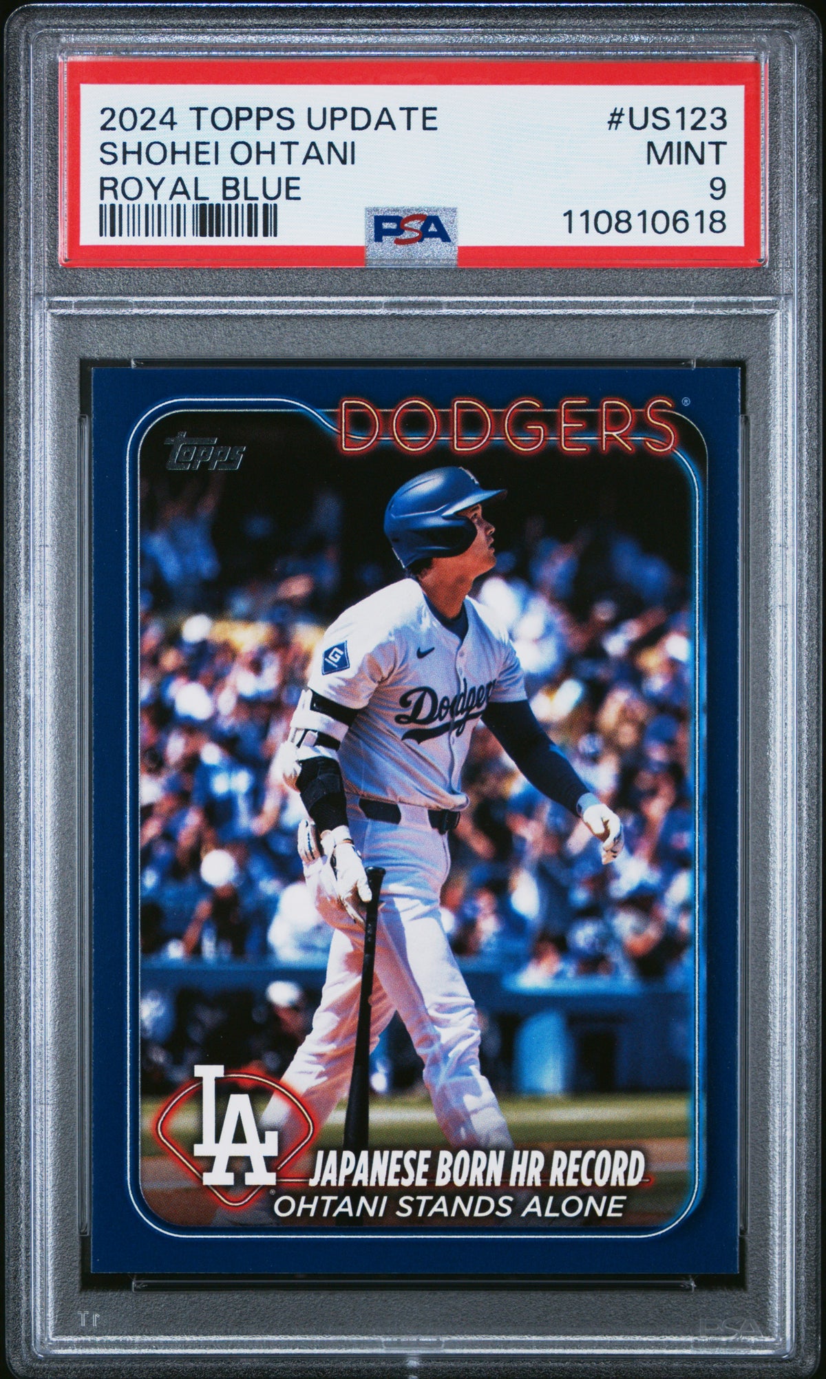 Shohei Ohtani 2024 Topps Update Royal Blue Los Angeles Dodgers Baseball Card #US123 Graded PSA 9 Cert #110810618