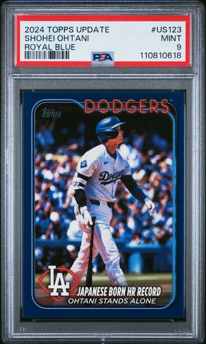 Shohei Ohtani 2024 Topps Update Royal Blue Los Angeles Dodgers Baseball Card #US123 Graded PSA 9 Cert #110810618-Powers Sports Memorabilia
