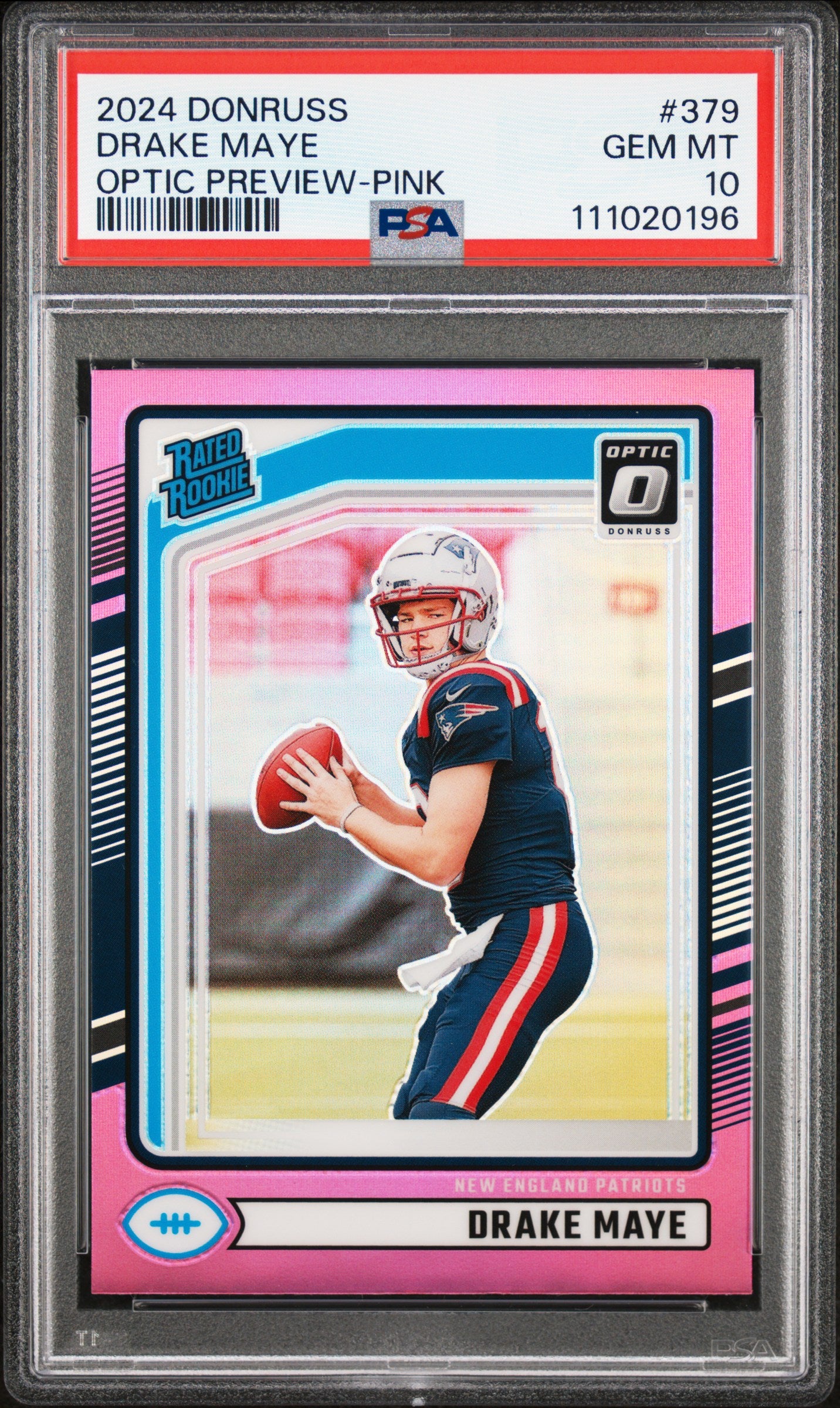 Drake Maye 2024 Donruss Optic Preview Pink Football Rookie Card #379 Graded PSA 10 Cert #111020196-Powers Sports Memorabilia