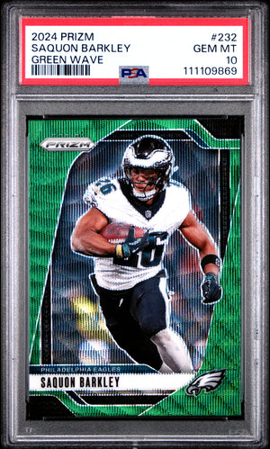 Saquon Barkley 2024 Panini Prizm Green Wave Football Card #232 Graded PSA 10-Powers Sports Memorabilia