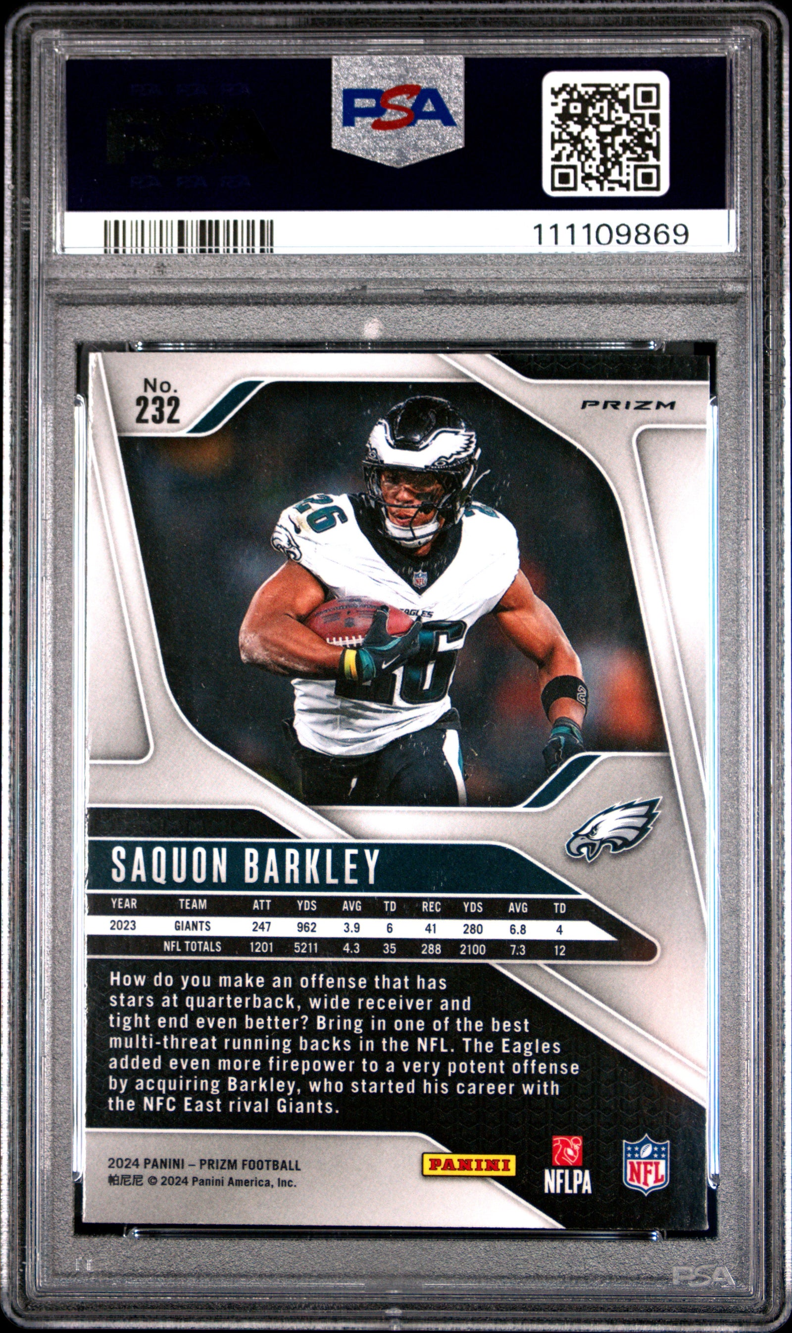 Saquon Barkley 2024 Panini Prizm Green Wave Football Card #232 Graded PSA 10-Powers Sports Memorabilia