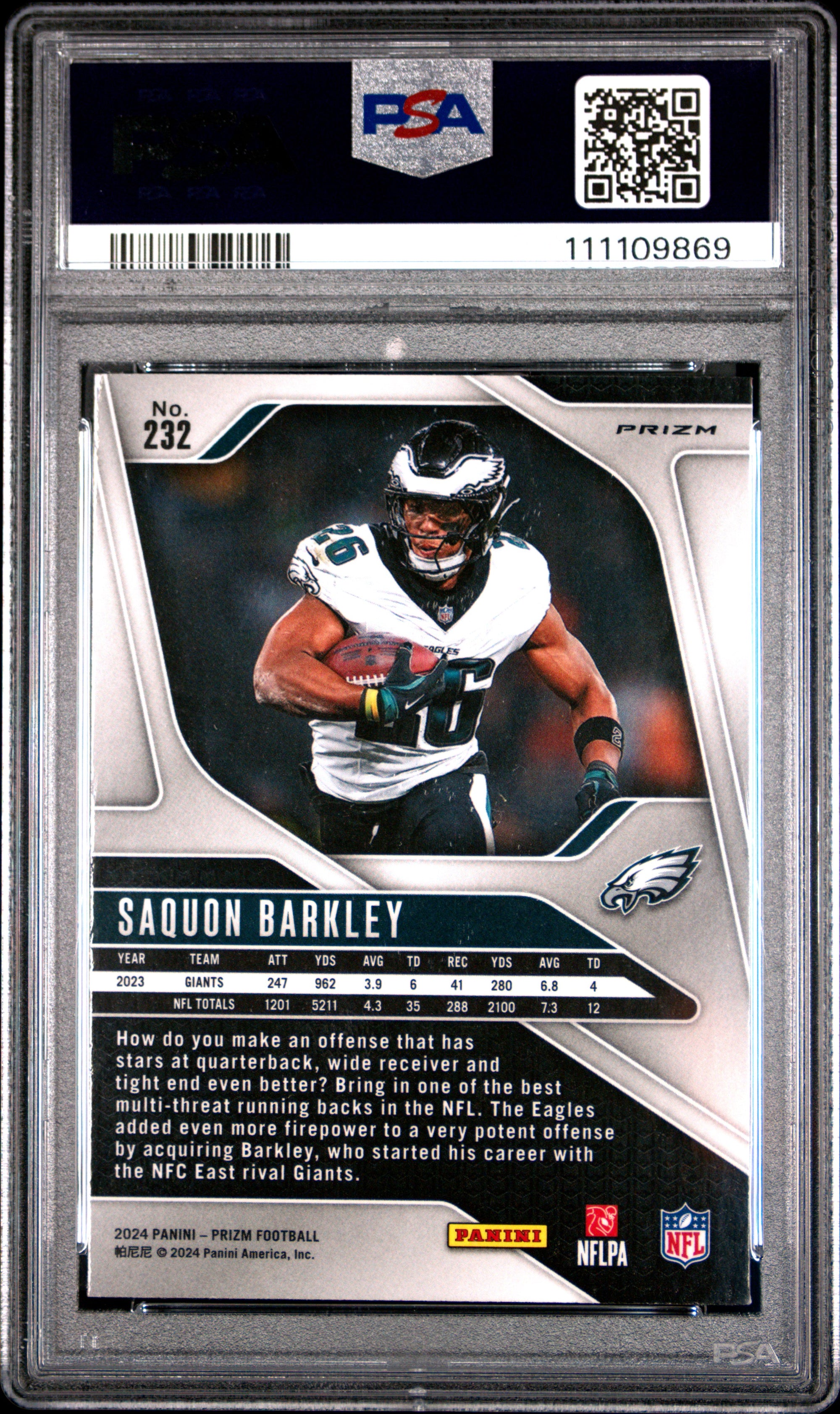 Saquon Barkley 2024 Panini Prizm Green Wave Football Card #232 Graded PSA 10-Powers Sports Memorabilia