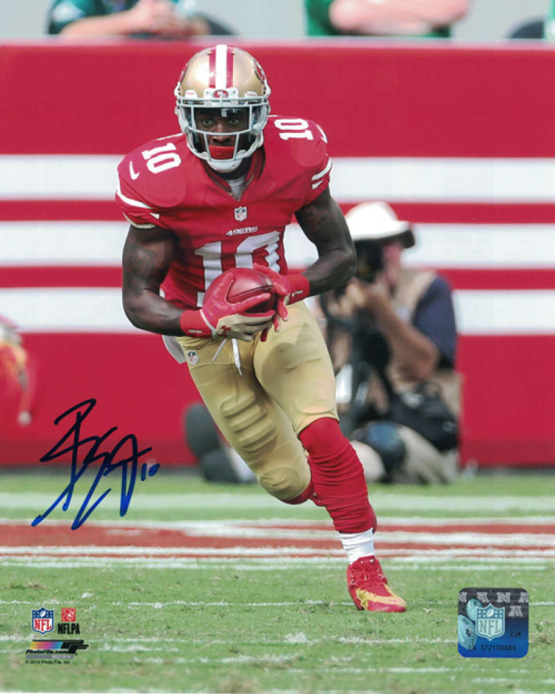 Bruce Ellington Signed San Francisco 49ers 8x10 Photo (Red Solo)-Powers Sports Memorabilia