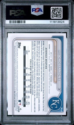 Jac Caglianone 2024 Bowman Draft Baseball Rookie Card #BD8 Graded PSA 10-Powers Sports Memorabilia