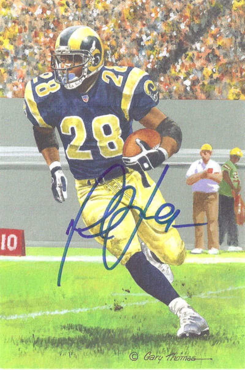 Marshall Faulk Los Angeles Rams Signed Golf Ball - St Louis Rams Goal Line Art Blue-Powers Sports Memorabilia