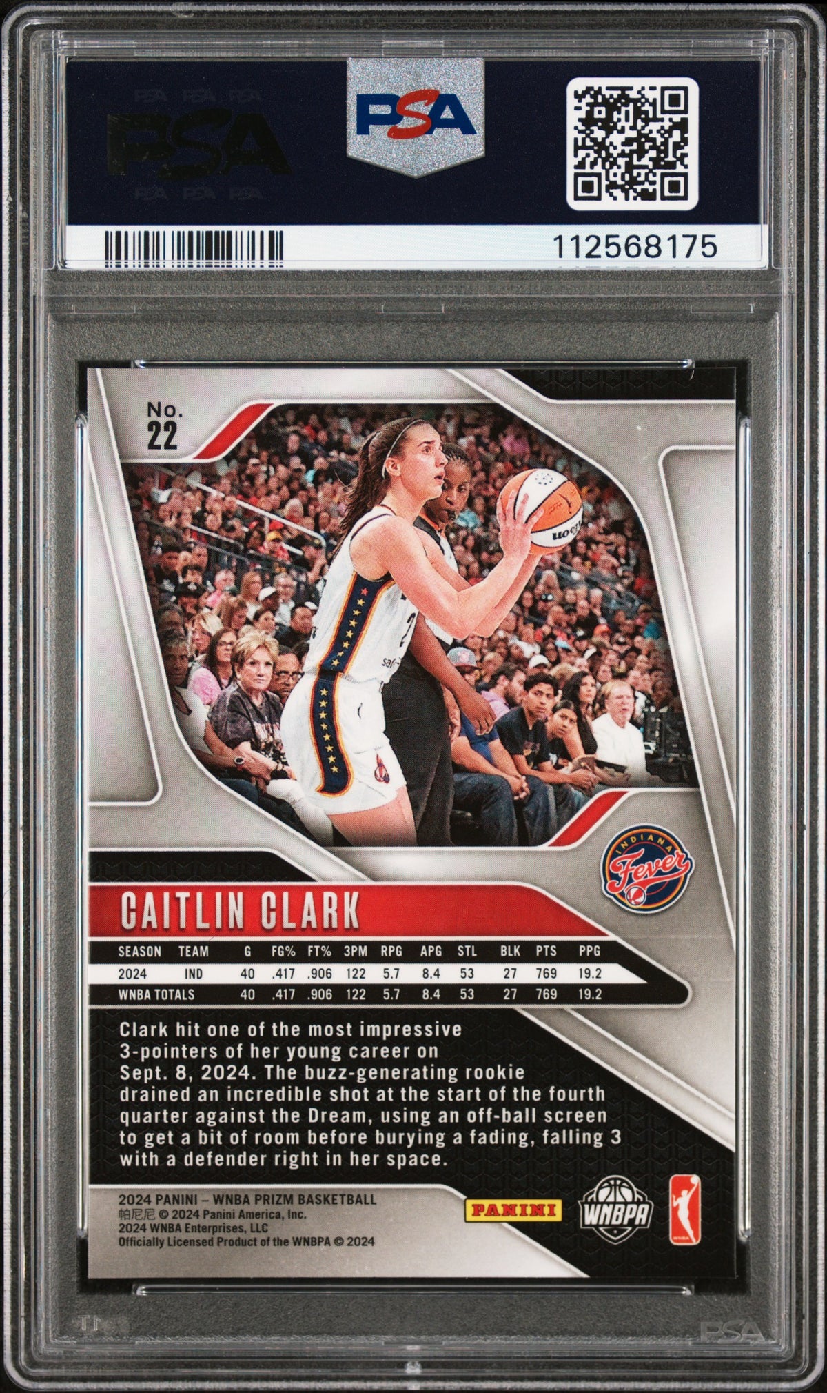 Caitlin Clark 2024 Panini Prizm Indiana Fever Basketball Rookie Card #22 Graded PSA 9 Cert #112568175-Powers Sports Memorabilia
