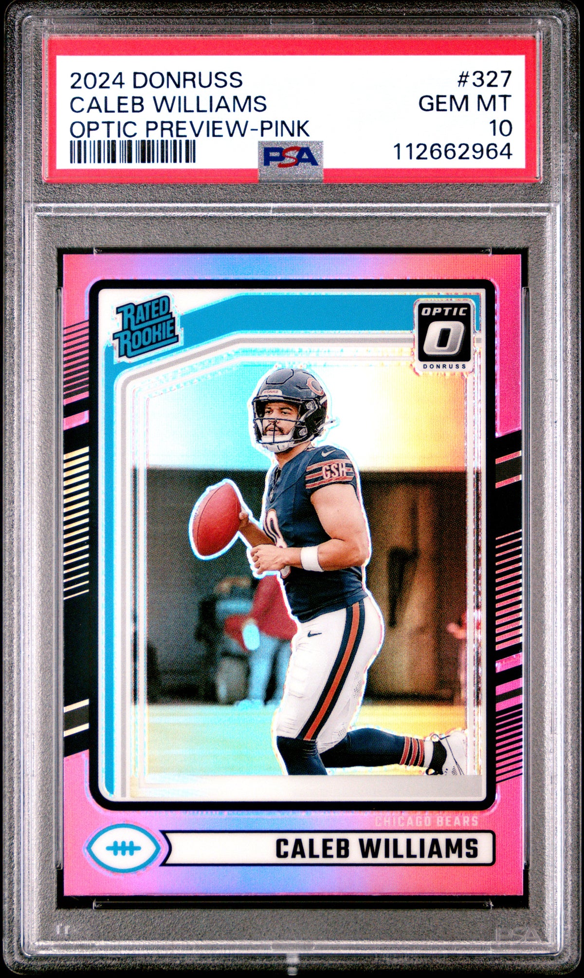 Caleb Williams 2024 Donruss Optic Preview Pink Rookie Football Card #327 Graded PSA 10 Cert #112662964-Powers Sports Memorabilia