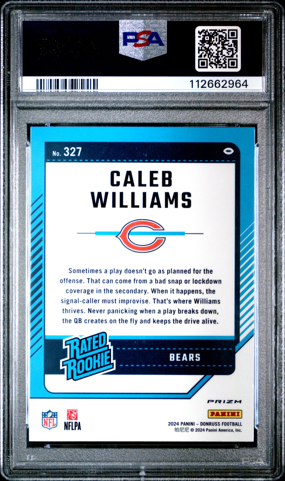 Caleb Williams 2024 Donruss Optic Preview Pink Rookie Football Card #327 Graded PSA 10 Cert #112662964-Powers Sports Memorabilia