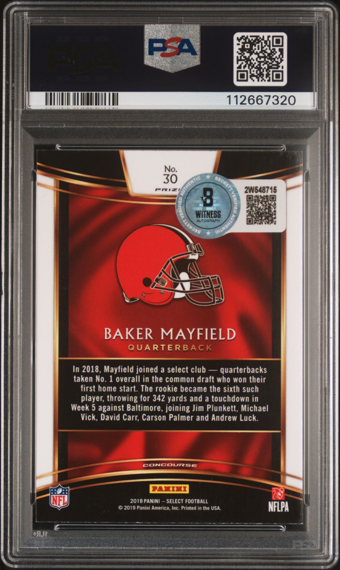 Baker Mayfield 2018 Panini Select Silver Prizm Rookie Card #30 Auto PSA 10-Powers Sports Memorabilia