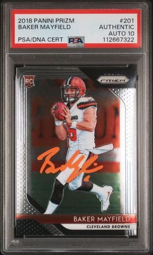 Baker Mayfield 2018 Panini Prizm Signed Rookie Card #201 Auto PSA 10 112667322-Powers Sports Memorabilia