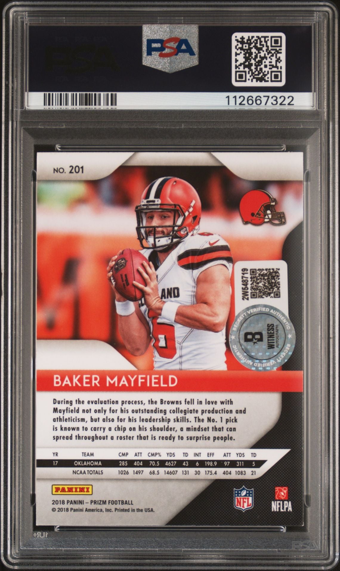 Baker Mayfield 2018 Panini Prizm Signed Rookie Card #201 Auto PSA 10 112667322-Powers Sports Memorabilia